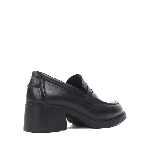 Kadın Siyah Kalın Topuklu Deri Ayakkabı