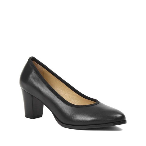 Kadın Siyah Kalın Topuklu Deri Ayakkabı