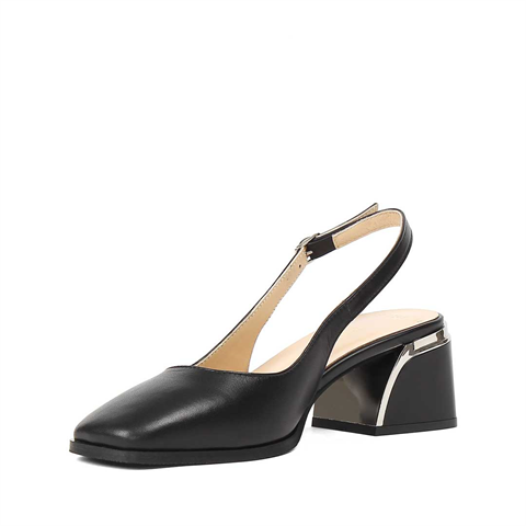 Kadın Siyah Kalın Topuklu Deri Ayakkabı