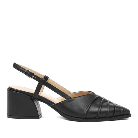 Kadın Siyah Kalın Topuklu Deri Ayakkabı