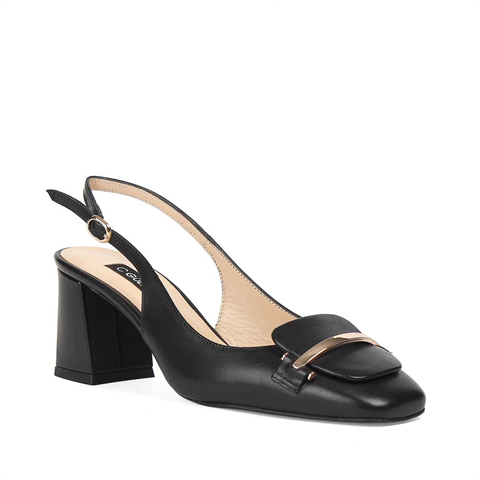 Kadın Siyah Kalın Topuklu Deri Ayakkabı