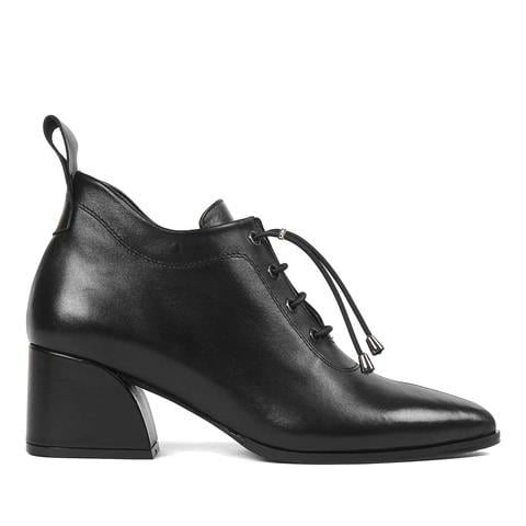 Kadın Siyah Kalın Topuklu Deri Ayakkabı