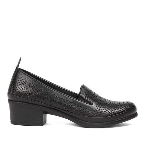 Kadın Siyah Kalın Topuklu Deri Ayakkabı