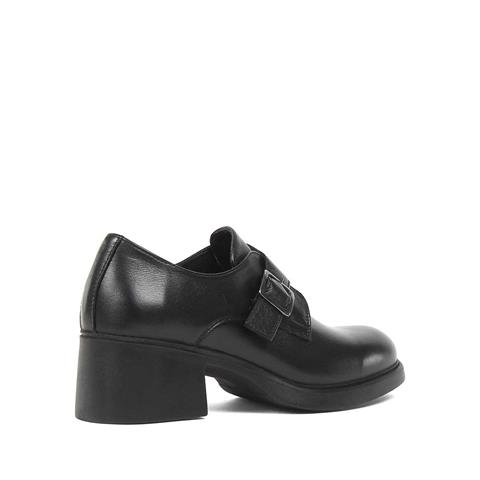 Kadın Siyah Kalın Topuklu Deri Ayakkabı