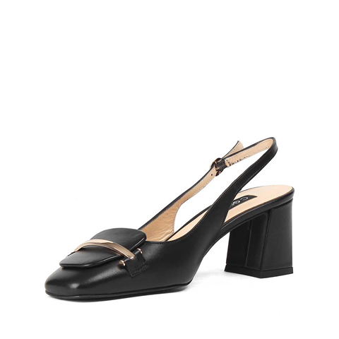 Kadın Siyah Kalın Topuklu Deri Ayakkabı