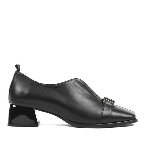 Kadın Siyah Kalın Topuklu Deri Ayakkabı