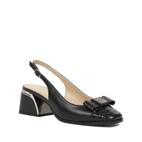 Kadın Siyah Kalın Topuklu Deri Ayakkabı