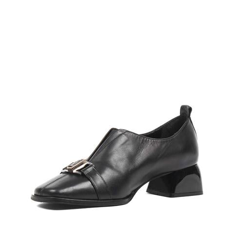 Kadın Siyah Kalın Topuklu Deri Ayakkabı