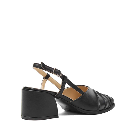 Kadın Siyah Kalın Topuklu Deri Ayakkabı