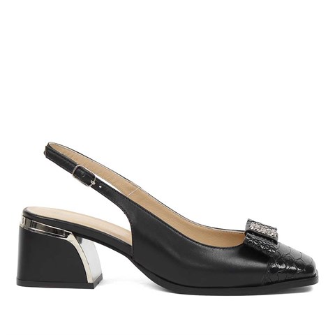 Kadın Siyah Kalın Topuklu Deri Ayakkabı