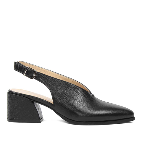 Kadın Siyah Kalın Topuklu Deri Ayakkabı