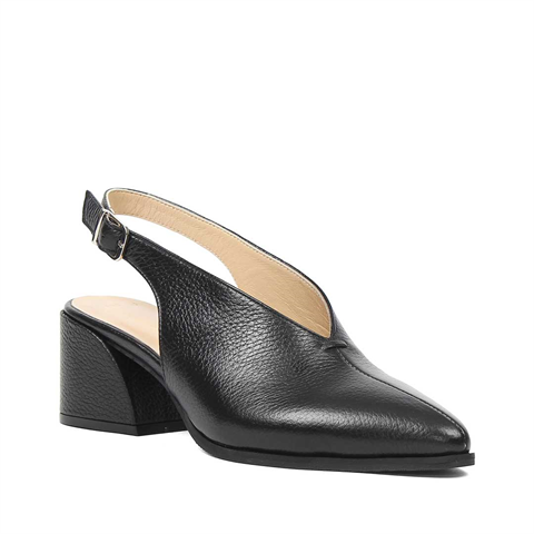 Kadın Siyah Kalın Topuklu Deri Ayakkabı