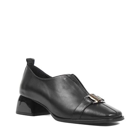 Kadın Siyah Kalın Topuklu Deri Ayakkabı