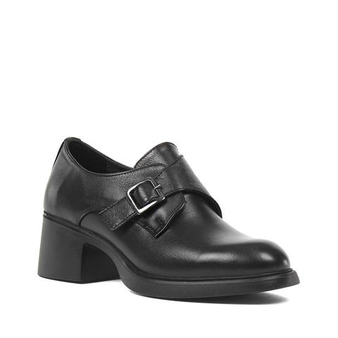 Kadın Siyah Kalın Topuklu Deri Ayakkabı