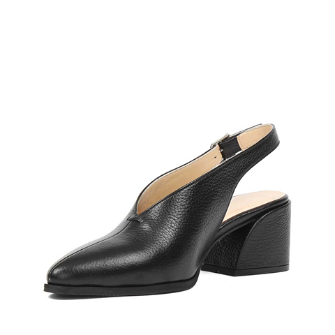 Kadın Siyah Kalın Topuklu Deri Ayakkabı