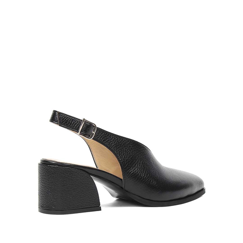 Kadın Siyah Kalın Topuklu Deri Ayakkabı