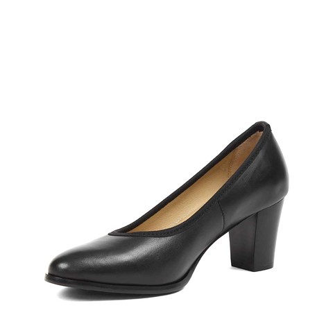 Kadın Siyah Kalın Topuklu Deri Ayakkabı