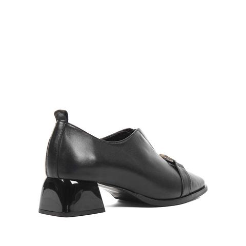 Kadın Siyah Kalın Topuklu Deri Ayakkabı