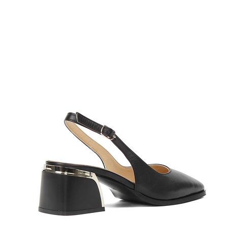 Kadın Siyah Kalın Topuklu Deri Ayakkabı