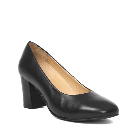 Kadın Siyah Kalın Topuklu Deri Ayakkabı