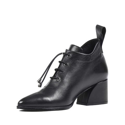 Kadın Siyah Kalın Topuklu Deri Ayakkabı