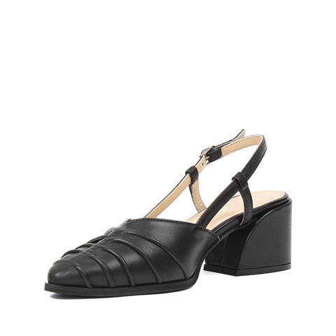 Kadın Siyah Kalın Topuklu Deri Ayakkabı