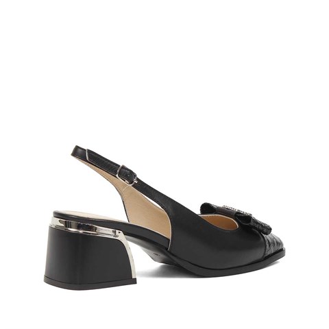 Kadın Siyah Kalın Topuklu Deri Ayakkabı