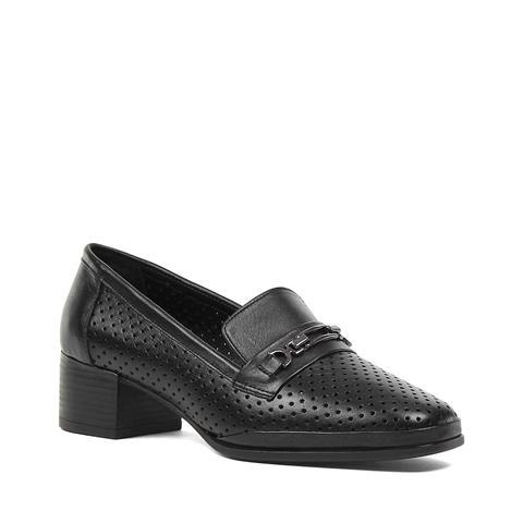 Kadın Siyah Kalın Topuklu Deri Ayakkabı