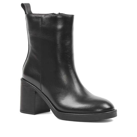Kadın Siyah Kalın Topuklu Deri Bot