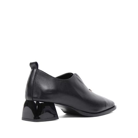 Kadın Siyah Kalın Topuklu Deri Klasik Ayakkabı