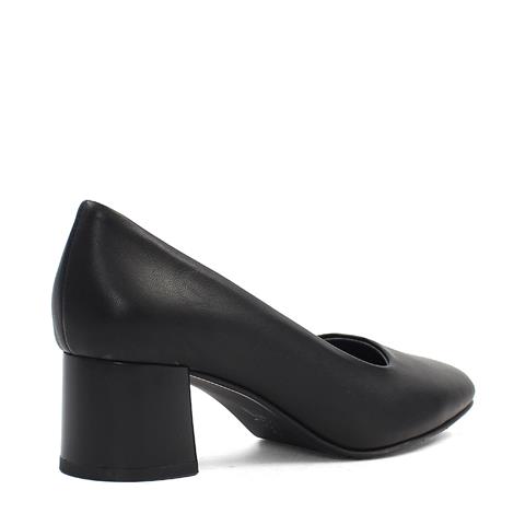 Kadın Siyah Kalın Topuklu Deri Klasik Ayakkabı