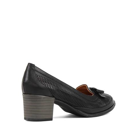 Kadın Siyah Kalın Topuklu Deri Klasik Ayakkabı