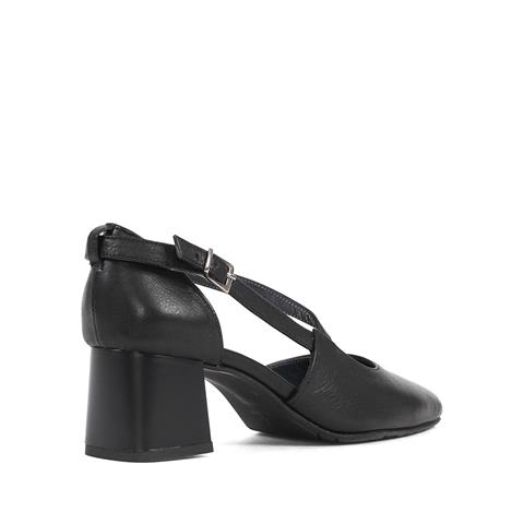Kadın Siyah Kalın Topuklu Deri Klasik Ayakkabı
