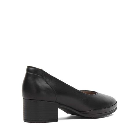 Kadın Siyah Kalın Topuklu Deri Klasik Ayakkabı