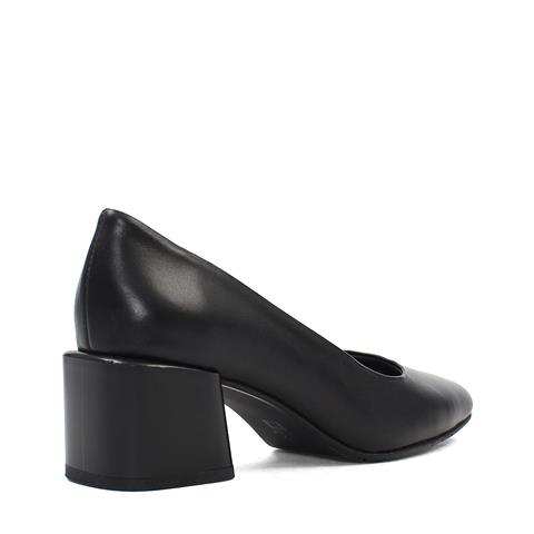 Kadın Siyah Kalın Topuklu Deri Klasik Ayakkabı