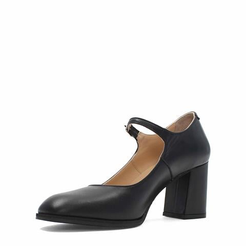 Kadın Siyah Kalın Topuklu Deri Klasik Ayakkabı