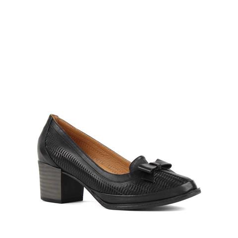 Kadın Siyah Kalın Topuklu Deri Klasik Ayakkabı