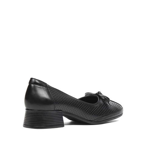 Kadın Siyah Kalın Topuklu Deri Klasik Ayakkabı