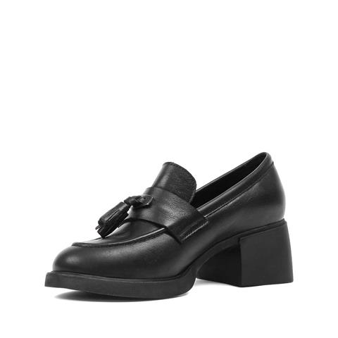 Kadın Siyah Kalın Topuklu Deri Klasik Ayakkabı