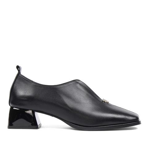 Kadın Siyah Kalın Topuklu Deri Klasik Ayakkabı