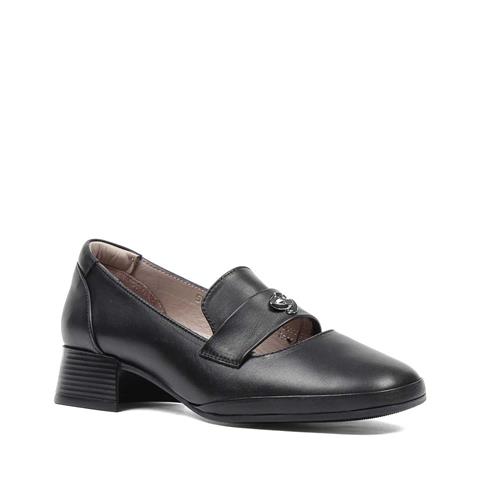 Kadın Siyah Kalın Topuklu Deri Klasik Ayakkabı