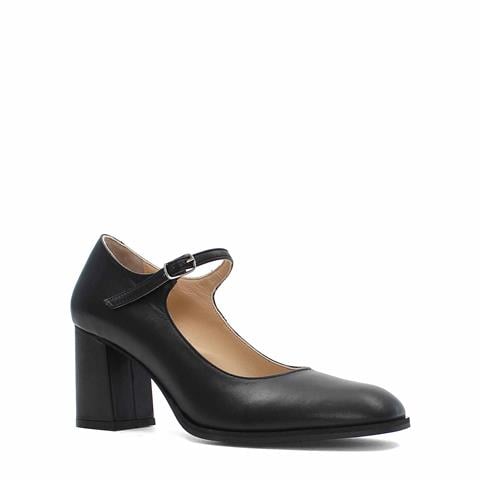 Kadın Siyah Kalın Topuklu Deri Klasik Ayakkabı