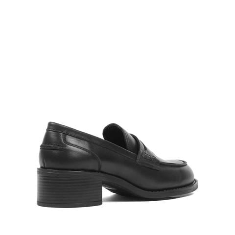 Kadın Siyah Kalın Topuklu Deri Klasik Ayakkabı