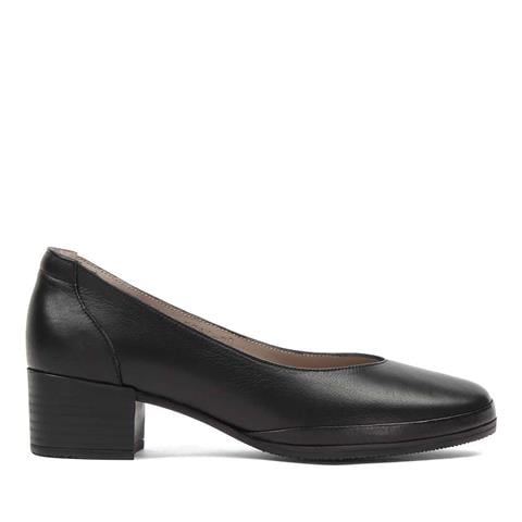 Kadın Siyah Kalın Topuklu Deri Klasik Ayakkabı