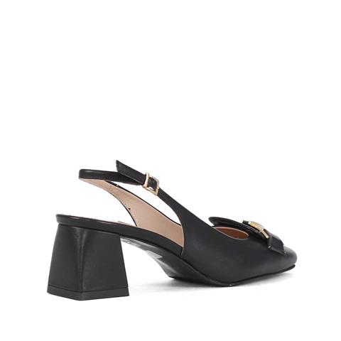 Kadın Siyah Kalın Topuklu Deri Klasik Ayakkabı