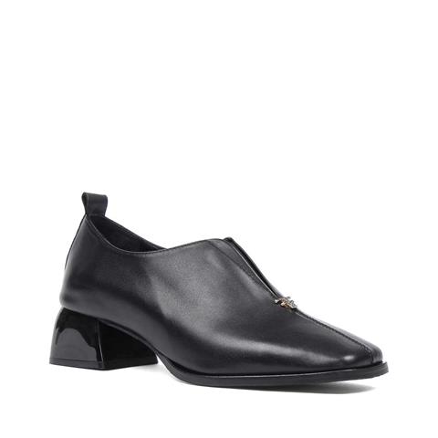 Kadın Siyah Kalın Topuklu Deri Klasik Ayakkabı