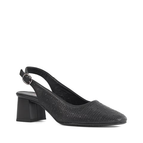 Kadın Siyah Kalın Topuklu Deri Klasik Ayakkabı