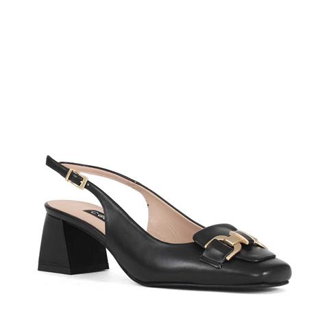 Kadın Siyah Kalın Topuklu Deri Klasik Ayakkabı