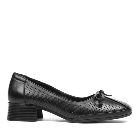 Kadın Siyah Kalın Topuklu Deri Klasik Ayakkabı