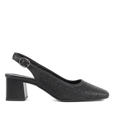 Kadın Siyah Kalın Topuklu Deri Klasik Ayakkabı